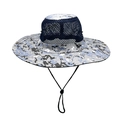 Digital camouflage wide brim sun hat with breathable mesh and adjustable wind cord - M(56-58cm) / Camo Blue