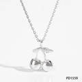 Collier avec pendentif cerise en acier inoxydable argenté poli et chaîne délicate - Collier (PD1559) / Argenté