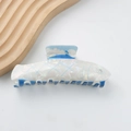 Iridescent whale-shaped hair claw clip with blue ocean motifs and crystal eye - D7-1-11 Pearl White Fish