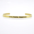 4mm gold stainless steel C-shaped cuff bracelet engraved with Love Family Happiness - Love. Family. Happiness