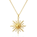 Detail of 18K gold-plated sun pendant necklace with wavy rays on a minimalist chain - Sun Ray Necklace (Gold Color)