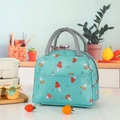 Insulated lunch bag with mushroom pattern in mint green and gray handles - Green Mushroom M22