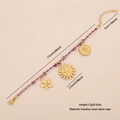 Colorful woven boho bracelet with gold sun and star charms in durable stainless steel - Pink Blue Gold Wire Sun Flower Star Style (2#)