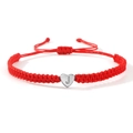 Handmade red braided cord bracelet featuring a silver heart charm with engraved letter J - Silver Heart-J / Red