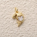 Gold shark pendant with a large heart-shaped zircon for DIY necklaces and bracelets - A0767 Shark with Heart Gem