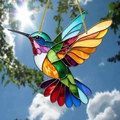 Colorful hummingbird suncatcher in stained glass style for window decoration - Colorful Bird