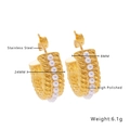 Detailed view of 18k gold stainless steel hoop earrings with pearls, 24mm high polished finish - Wide Dense Pearl Style (E168)