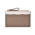 Two-tone pebbled leather card holder wallet in white and beige with gold hardware zipper - Khaki