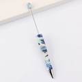 DIY beaded pen with blue palm leaf pattern print and silver metal tip for stationery - 18# Pattern (Blue Palm Leaves)