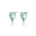 Pear-shaped light blue gemstone stud earrings with silver base on white background - Light Blue-Silver