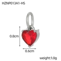 Polished stainless steel heart pendant with red zircon stone 0.8cm by 0.6cm - Steel Color Red Zircon Pendant