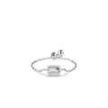 Adjustable S925 sterling silver chain ring with a rectangular cubic zirconia - Adjustable Open / Rectangular White Zirconia Style (RHR1188-BAI)