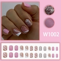 Pink and silver glitter press-on nail kit with wavy lines and solid color designs - Pink Ripple Glitter Style (W1002) / With Glue