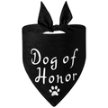 Detail of Dog of Honor pet bandana with white lettering and a black bow tie accent - Style 6-Black Dog Of Honor