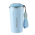 Light blue insulated stainless steel coffee mug with a silicone strap and COFFEE logo - 510ml / Standard with Handle / Light Blue