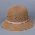 Close-up of brown breathable knit sun hat with ventilation holes and faux leather strap - M (56-58cm) / Camel