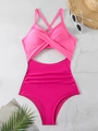 Maillot de bain rose une pièce avec découpe et accessoires de vacances d'été à plat - S / Haut Et Bas / Rose et Rouge Rose