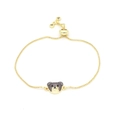 Detailed view of adjustable gold box chain bracelet with micro-paved zircon bear charm - Black
