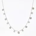 Silver stainless steel necklace featuring colorful zircon and shell charms on a linked chain - Silver + White Zirconia