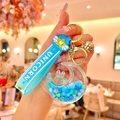 Blue acrylic unicorn star moon rabbit liquid glitter keychain with PVC strap and bell - Blue Colorful Bead Star Moon Rabbit