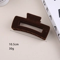 Detail view of 10.5cm brown flocked shark clip showing dimensions and large grip size - 10.5cm Flocked Square Claw Clip Dark Coffee