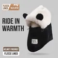 Winter panda themed plush hat with thick fleece lining and neck gaiter in black and white - Bear Riding-Black White