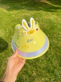 Yellow kids sun visor hat with solar fan and cute bunny ears on outdoor grass - Ice Silk Rabbit Style / Ice Silk Rabbit-Yellow