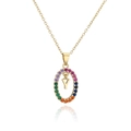 Close-up of gold-plated necklace with rainbow zircon halo and letter Y pendant - Letter Y