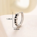 Minimalist silver copper huggie hoop earrings with five round black cubic zirconia stones - Black