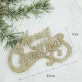Champagne gold glitter Merry Christmas tag ornament measuring 15x7cm for tree decor - Champagne Gold