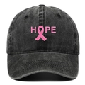 Berretto da baseball in cotone nero lavato con ricamo HOPE e nastro rosa - Taglia unica / Nero