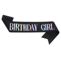 Sparkling black party sash with holographic Birthday Girl lettering for celebrations - One Size / Black Holographic - GIRL
