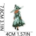 Detailed view of the 7.8cm green witch embroidery patch with fine needlework textures - Witch Back Profile