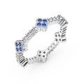S925 sterling silver ring featuring a blue heart and clover pattern with zircons - Four-leaf Clover Row Ring (DY120945-S-W-BA)