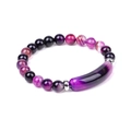 8mm purple and black natural stone beaded bracelet with stainless steel tube connector - Striped Purple Agate