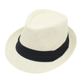 Classic cream straw fedora hat with a wide black ribbon band for summer outdoor style - Beige