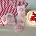 Chaussettes douces en polaire corail rose avec motif pêche pour un hiver chaud à la maison - Taille unique / Pêche