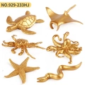 Golden miniature marine animal toy set including turtle and octopus figurines - 6Pcs Golden Ocean Models (65G)