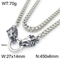 Hip hop titanium steel necklace featuring a bold double lion head totem with woven chain - Lion Head Style / 45cm / Steel