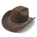 Dettaglio cappello cowboy in scamosciato marrone scuro con frange di strass scintillanti - Marrone / M (56-58cm)