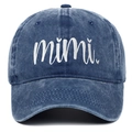 Berretto da baseball in denim blu lavato vintage con ricamo mimi bianco regalo festa mamma - Regolabile / Blu navy