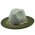 Two-tone wide brim fedora hat in mint and dark green with a gold buckle band - M (56-58cm) / Light Mint Green Dark Green Split (11)