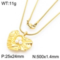 Golden necklace with heart-shaped pleated pendant and three white pearls on white background - Gold (KN291067-MZOZ)