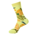 Mid-calf crew socks in light yellow featuring vibrant orange fruit pattern for men and women - One Size / 1161-Lemon