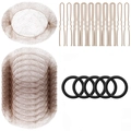 Hair styling set including brown hairnets, champagne gold U-pins, and black elastic hair bands - Brown 65-Piece Set / Brown