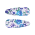 Barrettes à cheveux à fleurs pour filles avec motifs de roses bleues et violettes - Pince Goutte à Bord Festonné (Lot de 2) / Blanc-Fleurs Bleu Violet