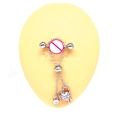 Macro shot of silver heart-shaped stainless steel nipple ring with zircon stones - Heart Pendant Style (NPR231124005)