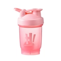 Pink fitness protein shaker bottle with mixing ball and HI! print on white background - Pink