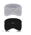 Set fascia per capelli con fiocco in morbido pile corallo in grigio e nero per viso - Set da 2 Pezzi con Fiocco Nero e Grigio (184#) / Set di 2 pezzi