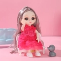 Princess doll with long grey hair in red lace dress sitting on white mini sofa - Monroe Girl